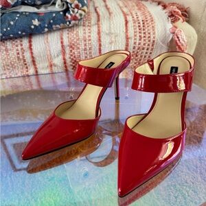 Nine West Red Patent Pointed-Toe Stiletto Mules